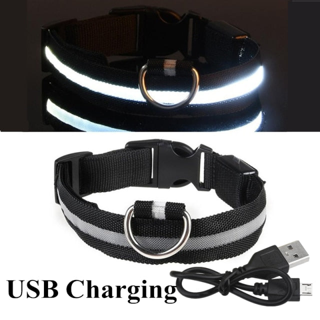 USB Rechargeable Pet Dog LED Glowing Collar Pet Luminous Flashing Necklace Outdoor Walking Dog Night Safety Supplies
