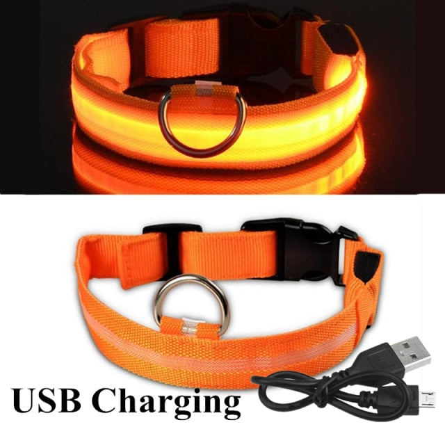 USB Rechargeable Pet Dog LED Glowing Collar Pet Luminous Flashing Necklace Outdoor Walking Dog Night Safety Supplies