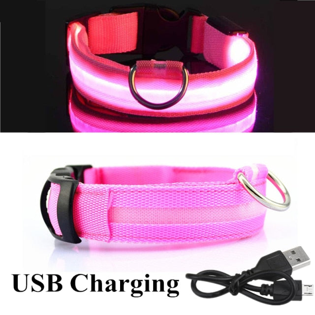 USB Rechargeable Pet Dog LED Glowing Collar Pet Luminous Flashing Necklace Outdoor Walking Dog Night Safety Supplies