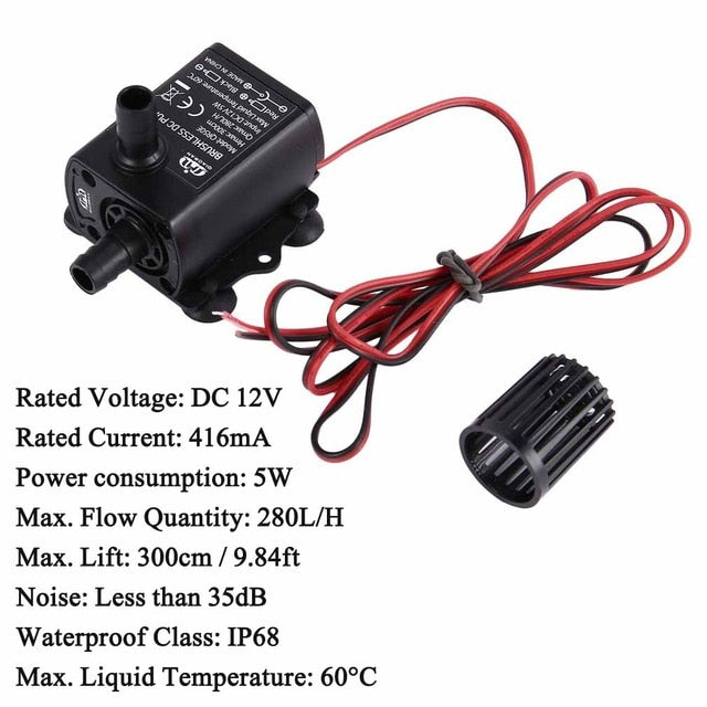 Decdeal Ultra-quiet Mini Brushless DC/USB Water Pump 5/12V 5-10W 250-400L/H Lift 300cm Submersible Fountain Aquarium Circulating