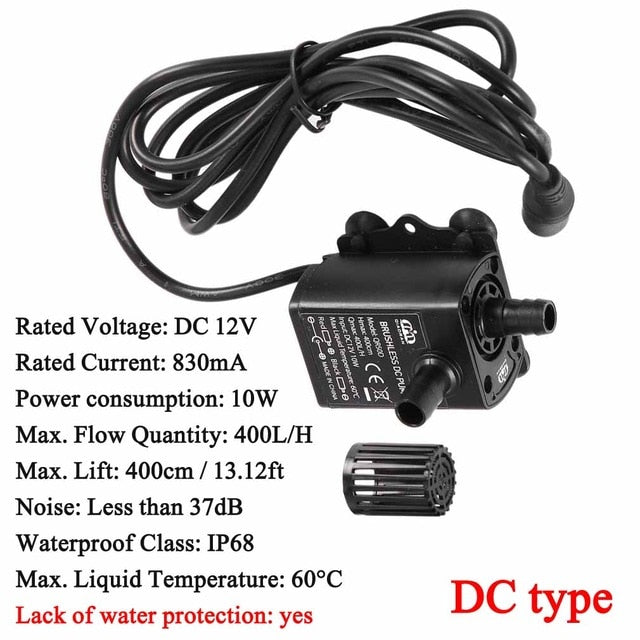 Decdeal Ultra-quiet Mini Brushless DC/USB Water Pump 5/12V 5-10W 250-400L/H Lift 300cm Submersible Fountain Aquarium Circulating