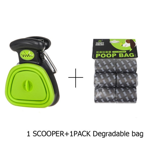 Dog Pet Shovel Travel Foldable Poop Collector with 1 Roll Decomposable Bags