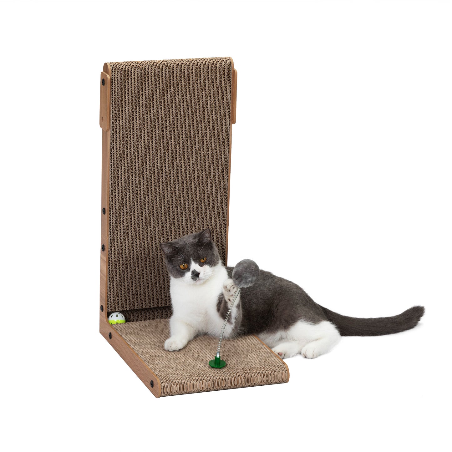 Indoor Cat Scratching Board for Small to Large Cat, Corrugated Board-Covered Cat Scratcher, Cat Scratching Pad with Bell and Built-in Toy