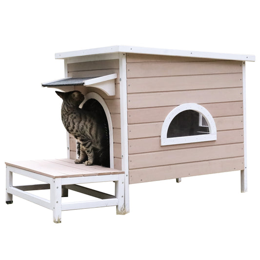 Outdoor Indoor Wooden Kitty Shelter for Feral Cats Enclosure Waterproof Small Animal Cat House