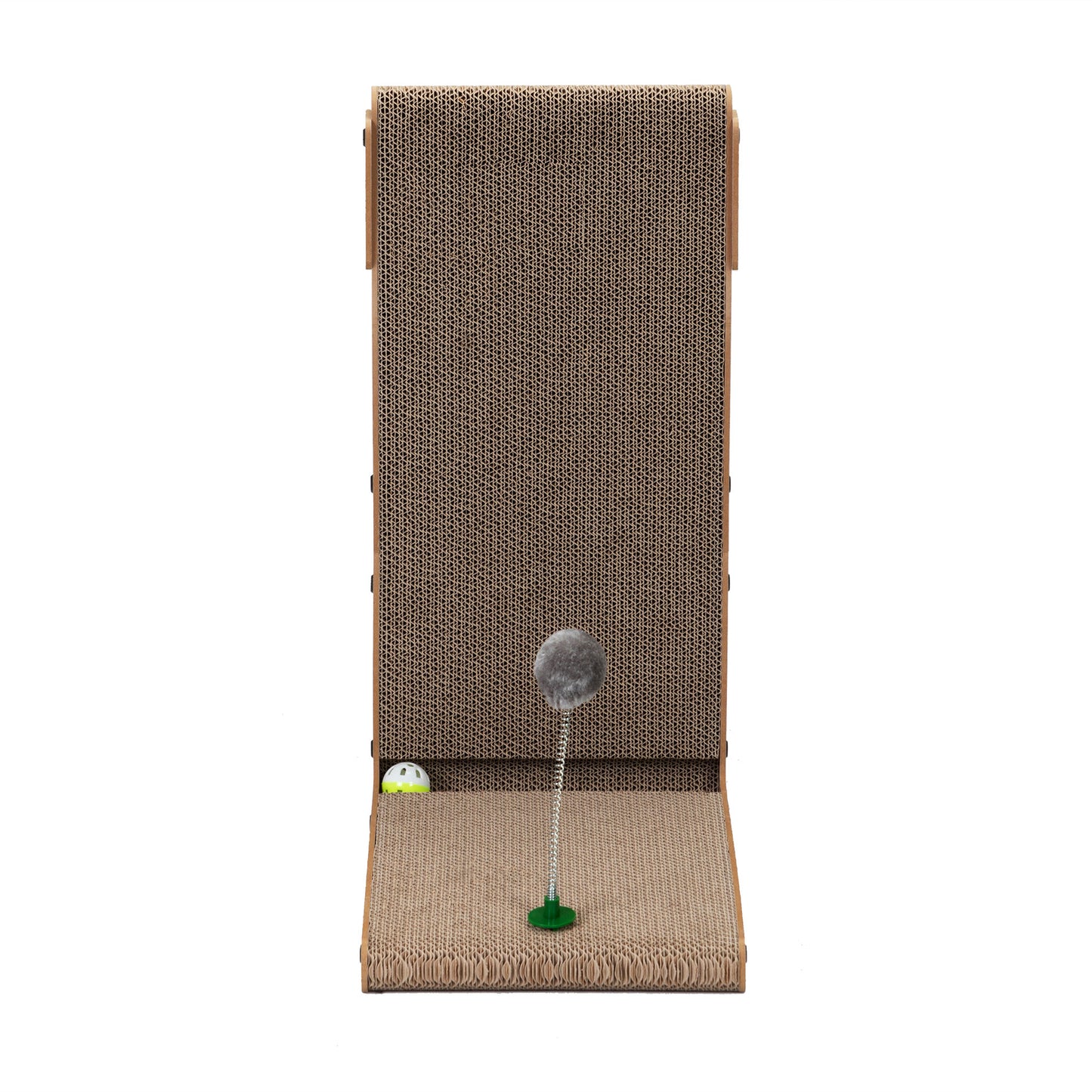 Indoor Cat Scratching Board for Small to Large Cat, Corrugated Board-Covered Cat Scratcher, Cat Scratching Pad with Bell and Built-in Toy