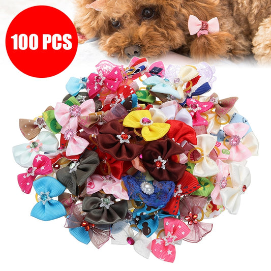 100 Pcs Dog Hair Bows Topknot Multicolored Bows Bright Flower Peals