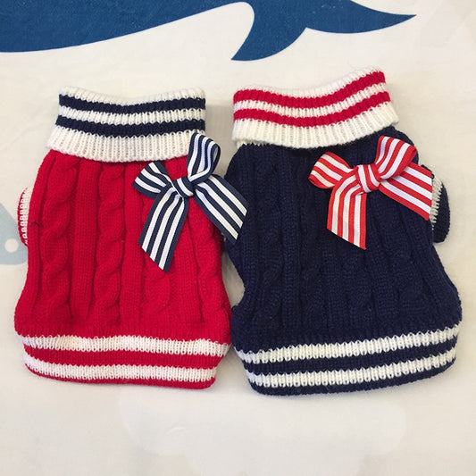 Small Dog Cat Knited Sweater Jumper with Bow Design Puppy Hoodie Winter Warm Clothes Apparel