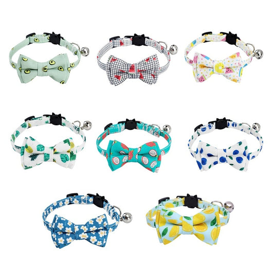 Safety Elastic Bowtie With Bell Small Dog or Cat Collar Soft Fruit Pattern