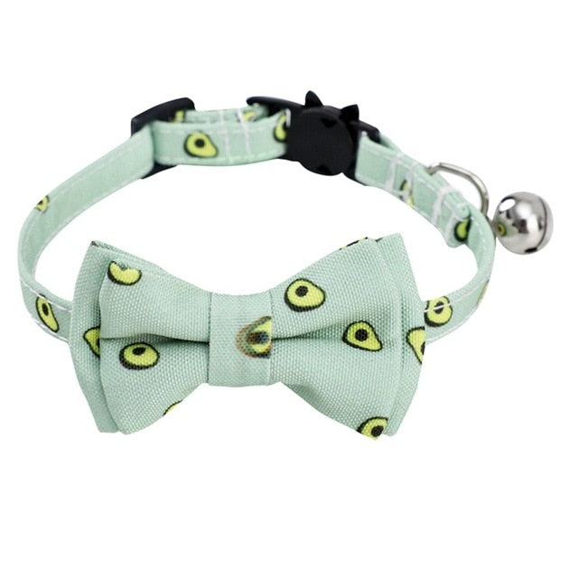 Safety Elastic Bowtie With Bell Small Dog or Cat Collar Soft Fruit Pattern