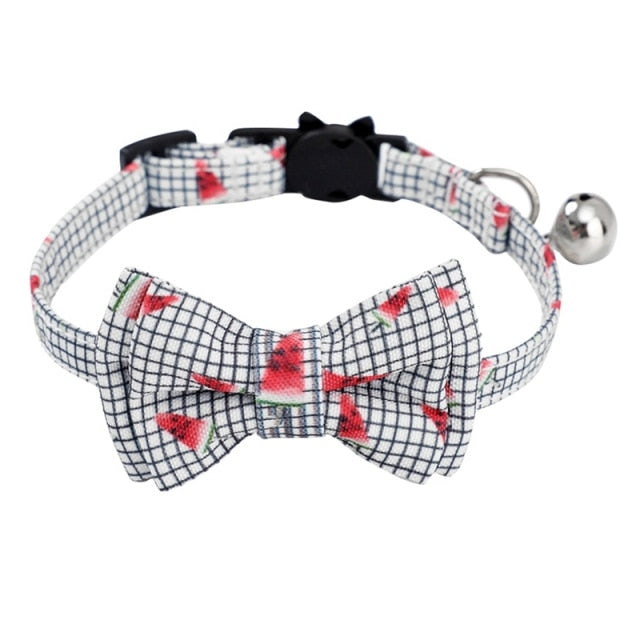 Safety Elastic Bowtie With Bell Small Dog or Cat Collar Soft Fruit Pattern