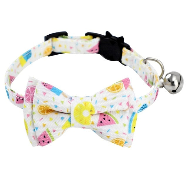 Safety Elastic Bowtie With Bell Small Dog or Cat Collar Soft Fruit Pattern