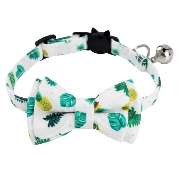 Safety Elastic Bowtie With Bell Small Dog or Cat Collar Soft Fruit Pattern