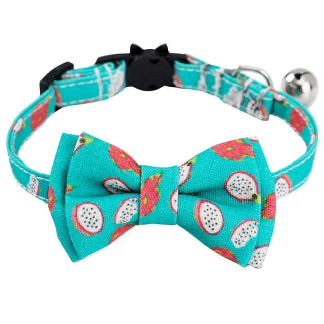 Safety Elastic Bowtie With Bell Small Dog or Cat Collar Soft Fruit Pattern