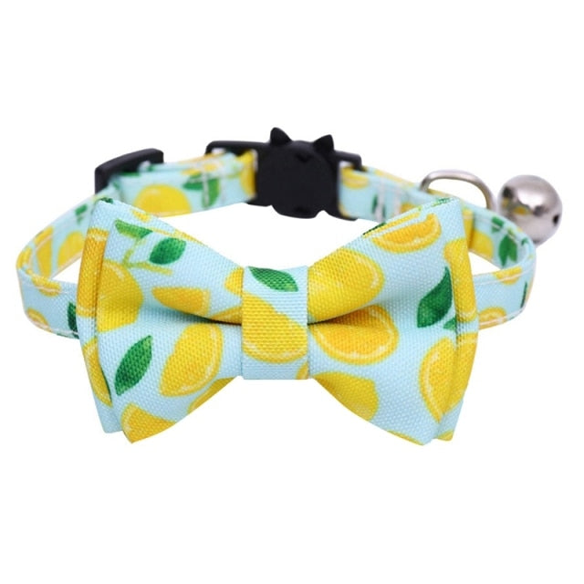 Safety Elastic Bowtie With Bell Small Dog or Cat Collar Soft Fruit Pattern