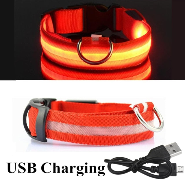 USB Rechargeable Pet Dog LED Glowing Collar Pet Luminous Flashing Necklace Outdoor Walking Dog Night Safety Supplies