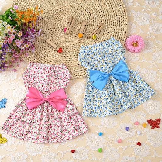 Summer Floral Bow Dog Dress Pet Wedding Dresses For Puppy/ Cat/ Small Dogs