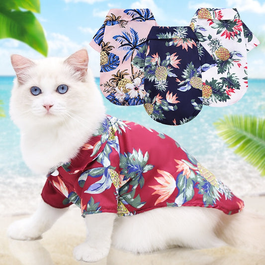 Dog dog clothes small big dogs beach pineapple coconut tree shirt Hawaiian pet Blue Cat spring and summer supplies