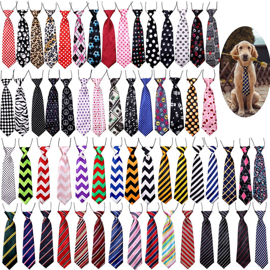 120PC Large Dog Neckties Stripes Dot Grid Elastic band