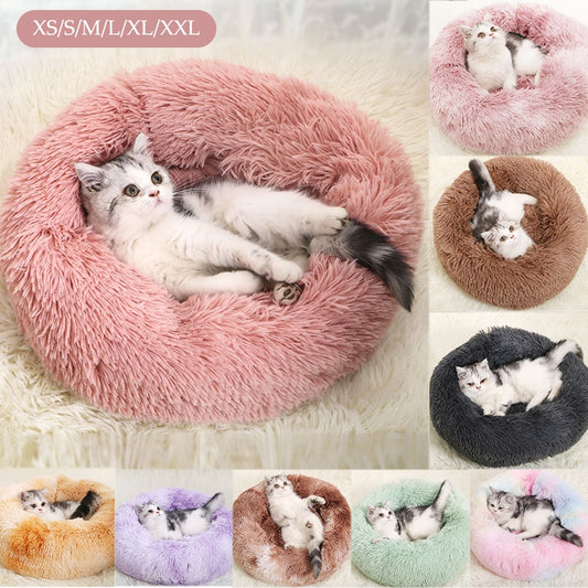 Round Plush Cat Bed Dog Bed House Dog Mat Winter Warm Sleeping for Cats Nest Soft Long Plush Pet Cushion Portable Pets Supplies