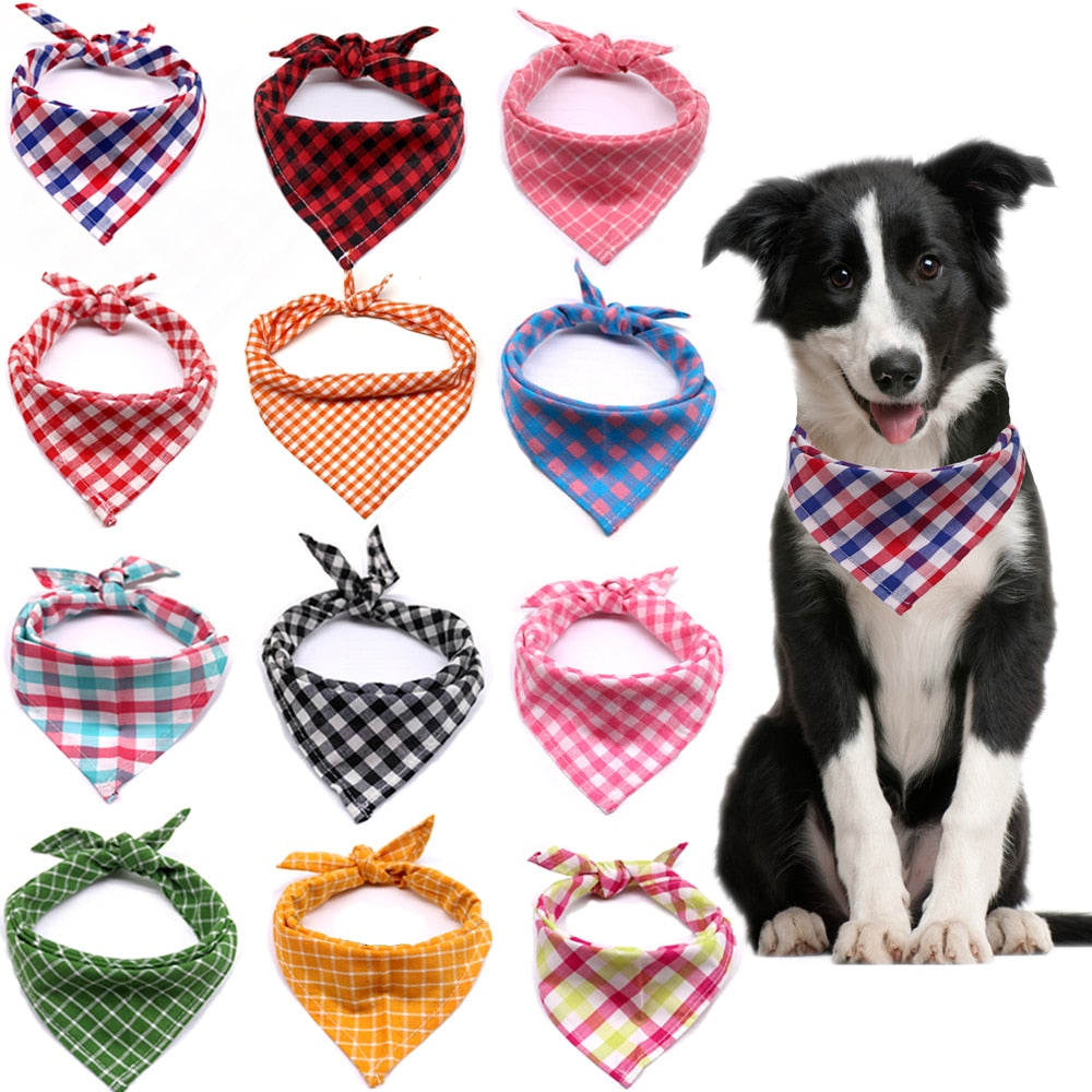 1 pc Dog scarf Plaid Style Cotton Washable Bandana